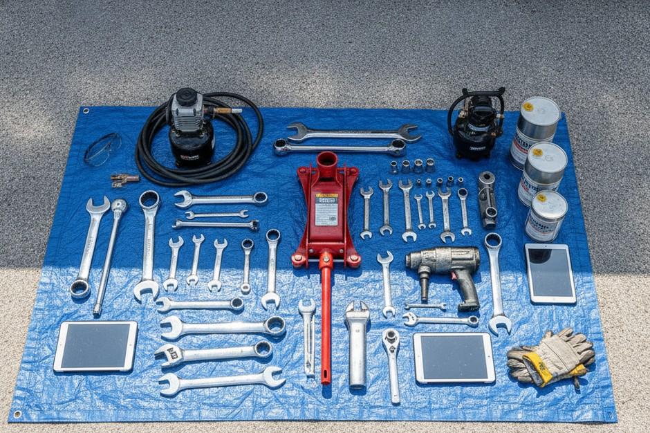Certified mobile diesel technician repairing commercial truck on-site