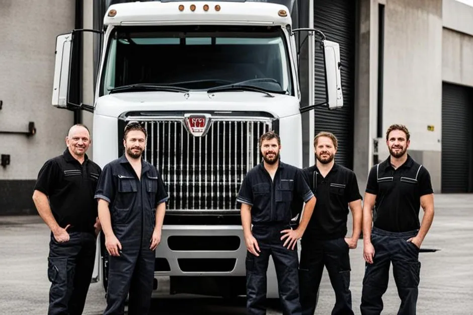 Certified mobile diesel technician repairing commercial truck on-site