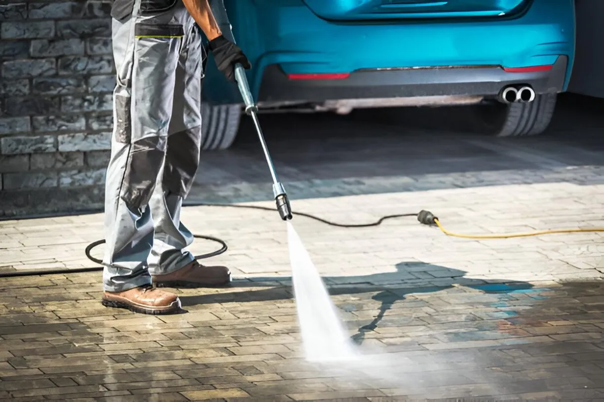 driveway pressure washing cleaning concrete surface in Dallas TX