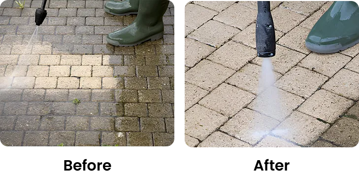 before and after patio power washing removing dirt and stains in Dallas Texas