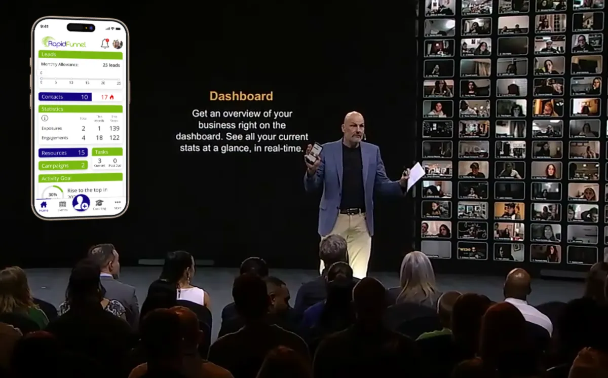 Patrick Shaw(RapidFunnel's CEO) speaking to a crowd