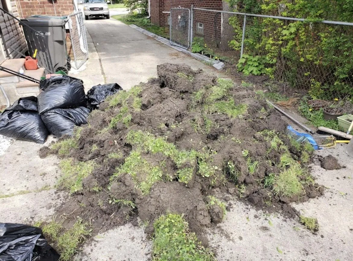 Pile of dirt for a lawn removal & replacement in Grosse Pointe, MI