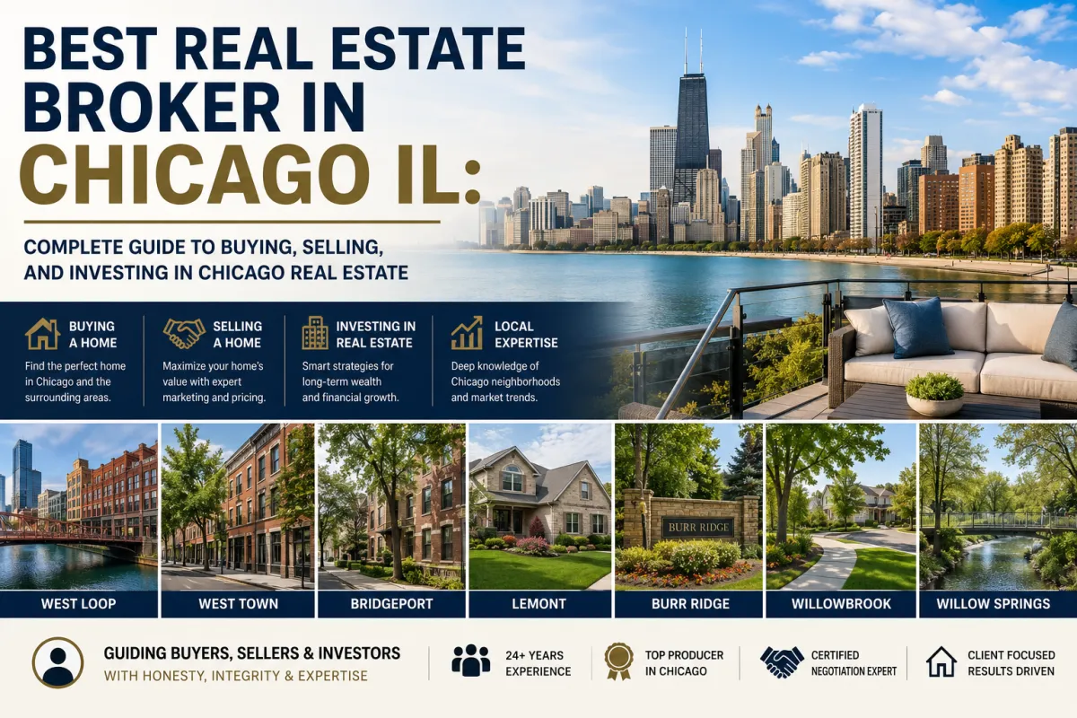 Best Real Estate Broker in Chicago IL guide for buying, selling, and investing in Chicago real estate across West Loop, Bridgeport, Lemont, and Burr Ridge