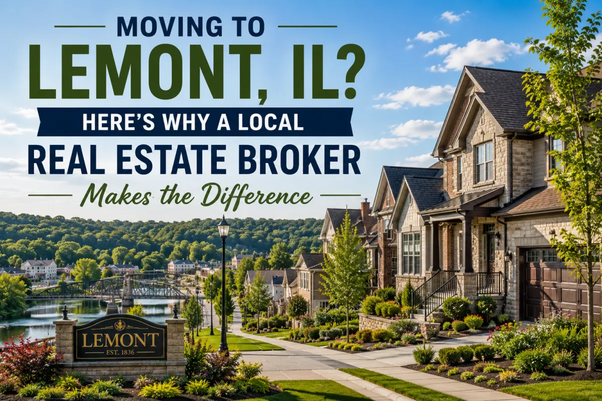 Beautiful residential neighborhood in Lemont Illinois with modern homes and tree-lined streets