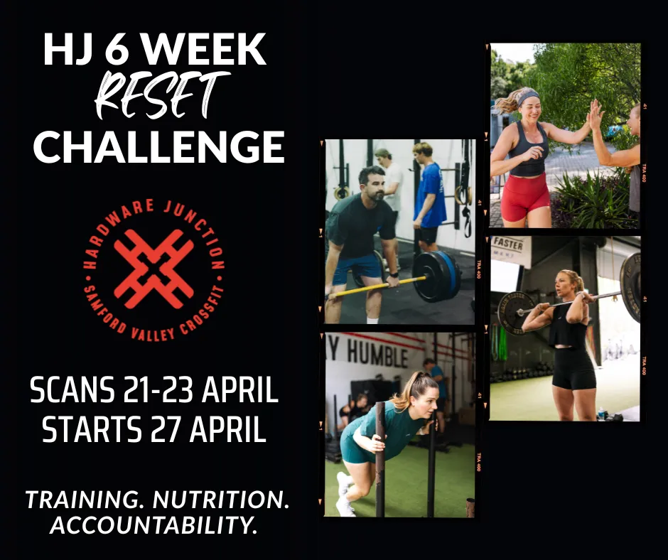 Hardware Junction 6 week reset challenge promotion with gym training images, dates and program details