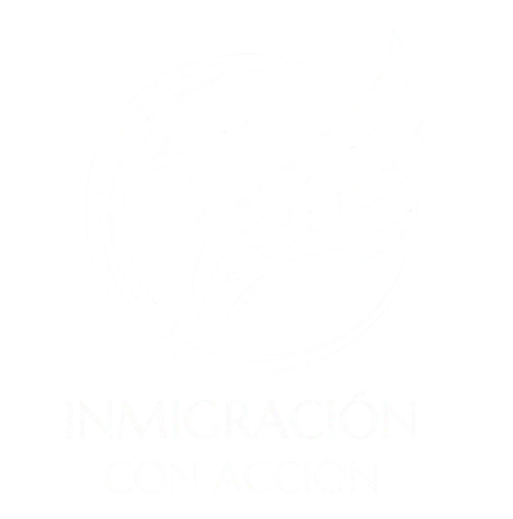 Logo for Inmigración con Acción featuring a stylized graphic in red and navy blue.