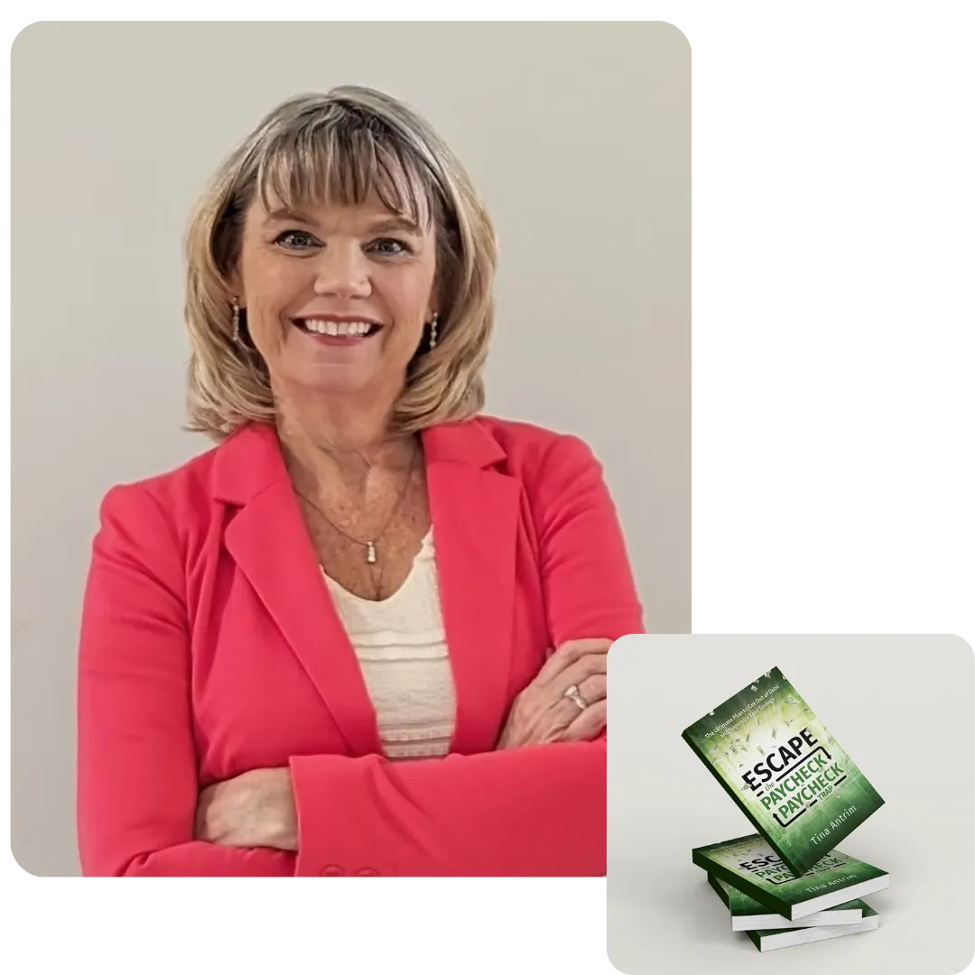 Tina Antrim headshot & Book 