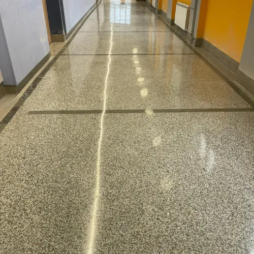 Polished concrete flooring in Sarasota commercial space with sleek, reflective surface.