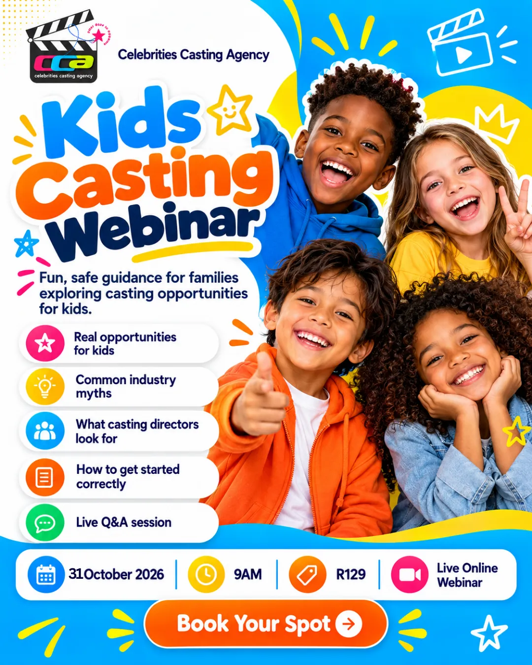 Kids casting webinar campaign poster