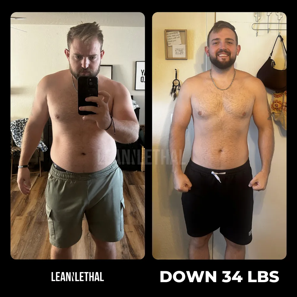 Transformation photos from mens online fitness coaching Lean and Lethal Project