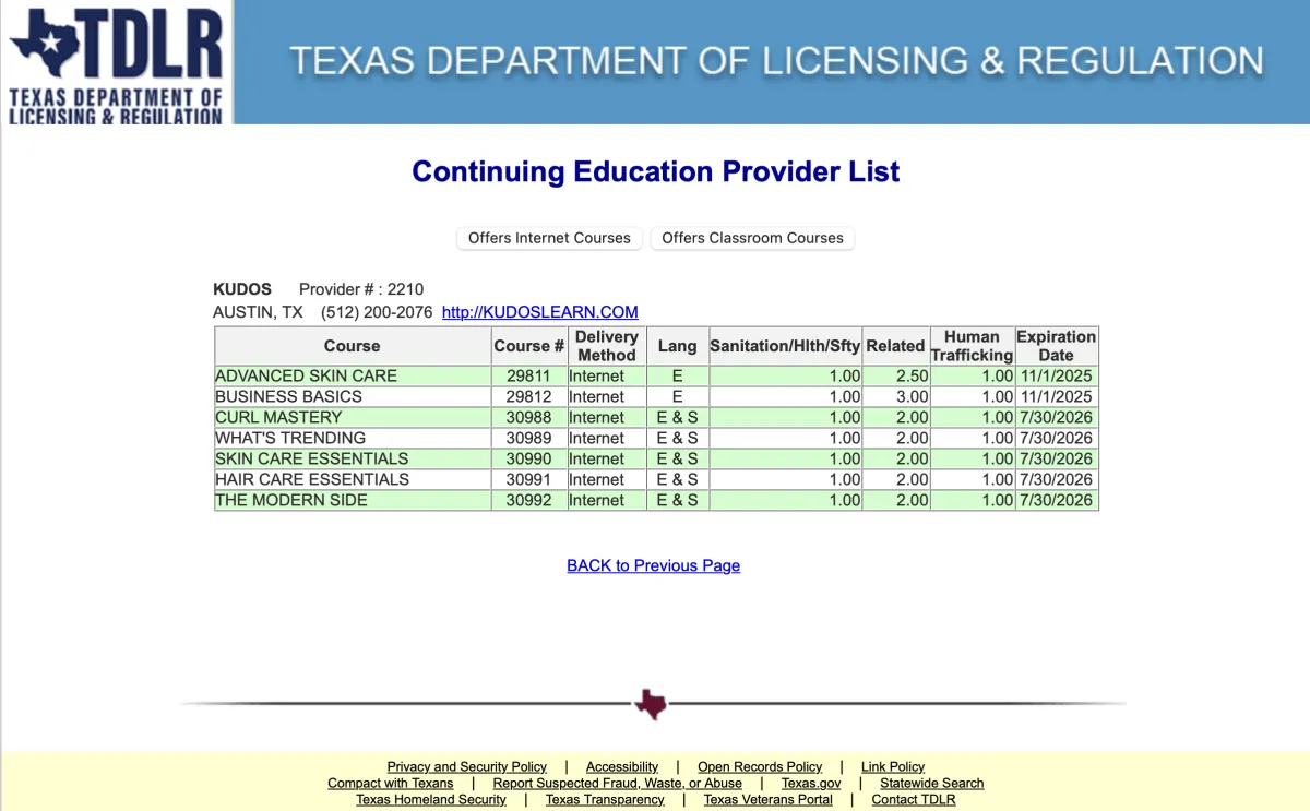 TDL Approved provider for Texas Cosmetology License Renewal