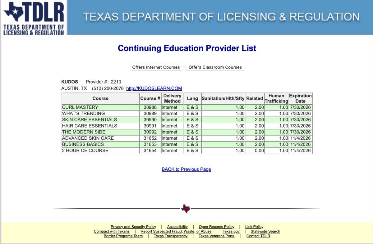 TDL Approved provider for Texas Cosmetology License Renewal