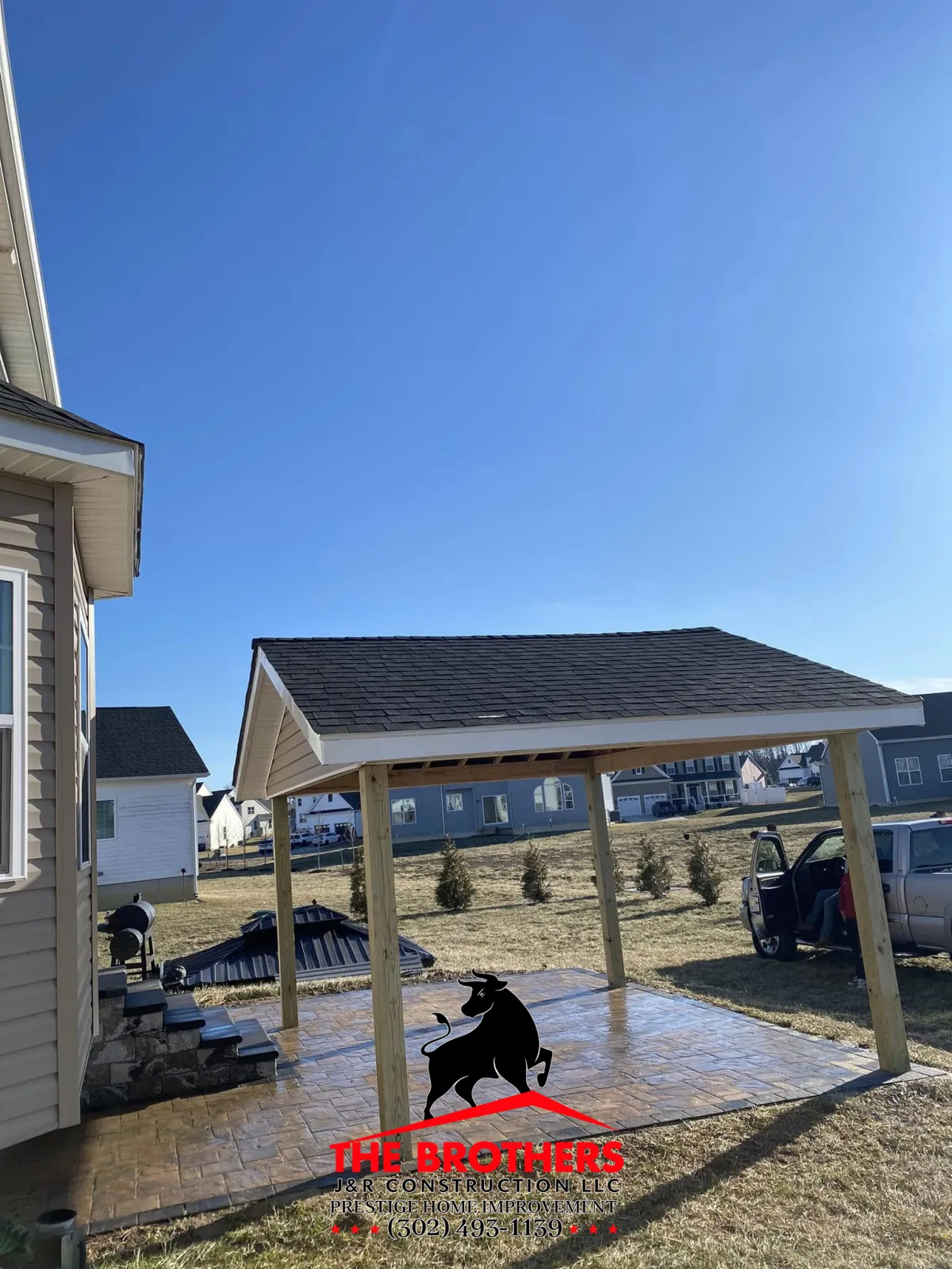 Custom pergola construction in backyard outdoor space in Lewes Delaware