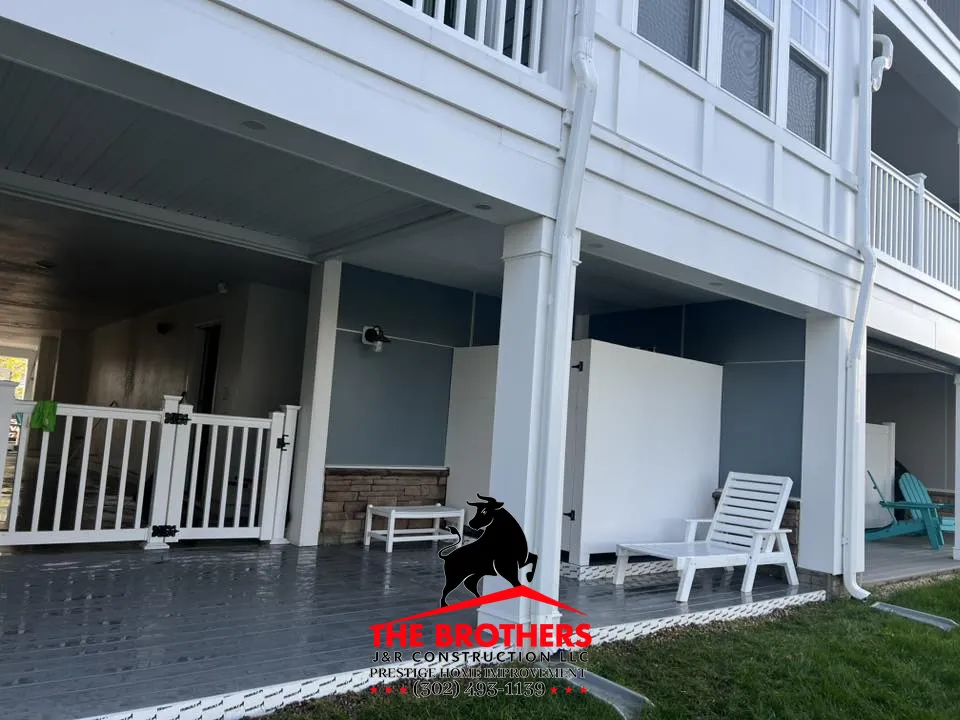 Backyard deck and porch construction under elevated home in Lewes Delaware