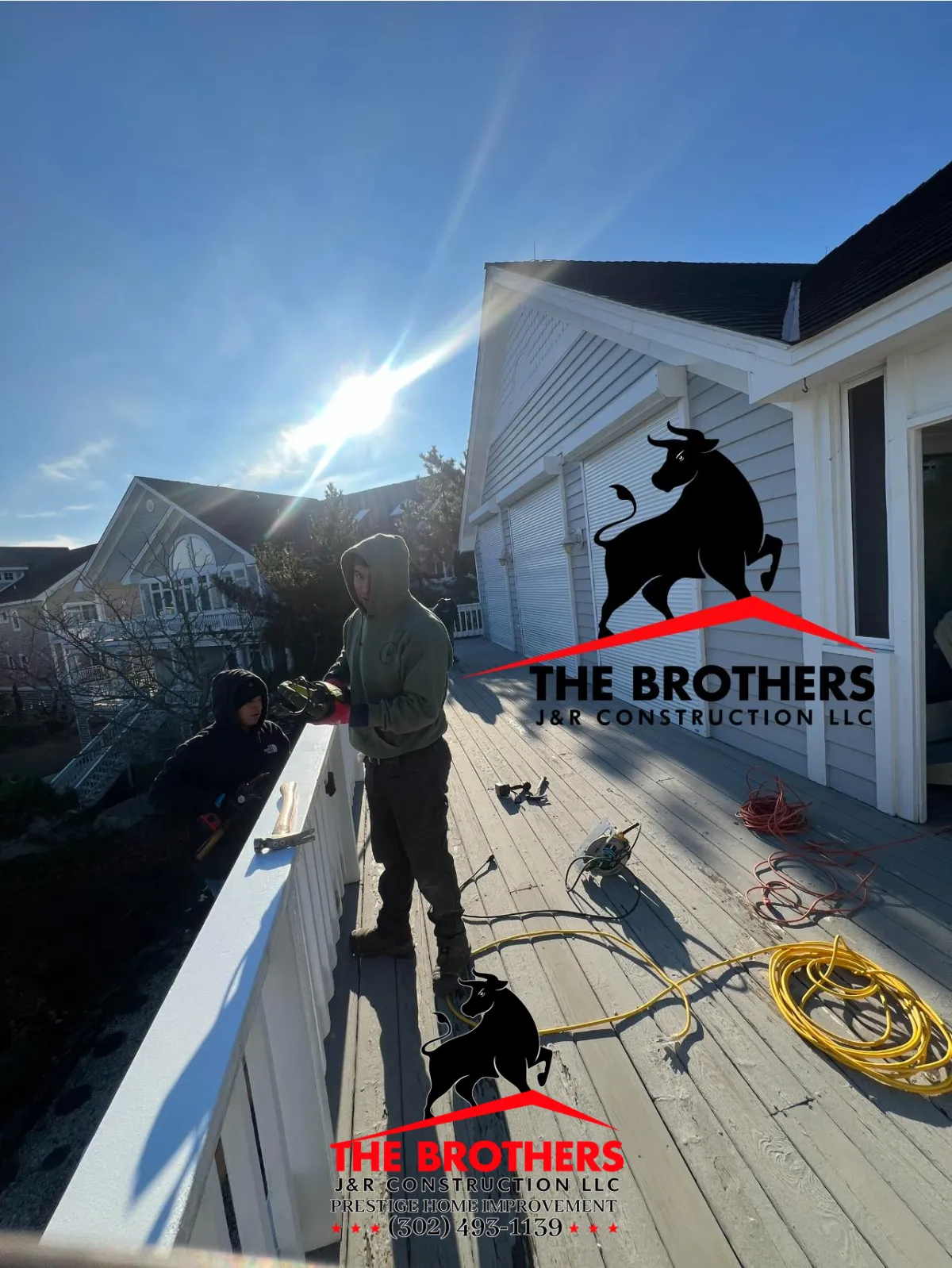 Deck construction in progress with tools and materials on residential project in Lewes DE