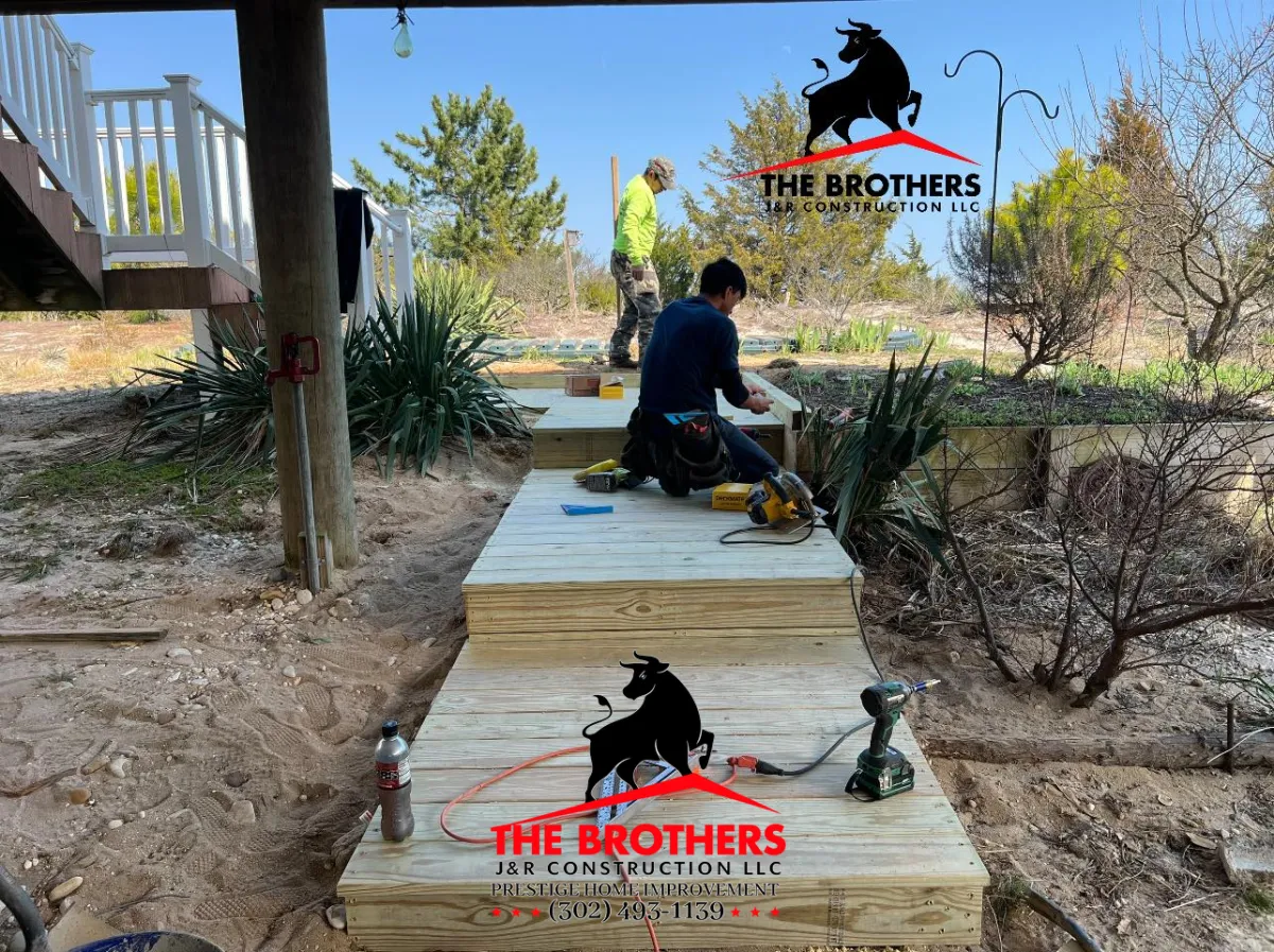 Landscape pathway and exterior construction work on residential property in Lewes Delaware