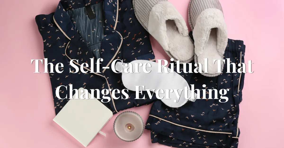 Woman's morning self-care ritual flat lay with robe slippers candle and journal