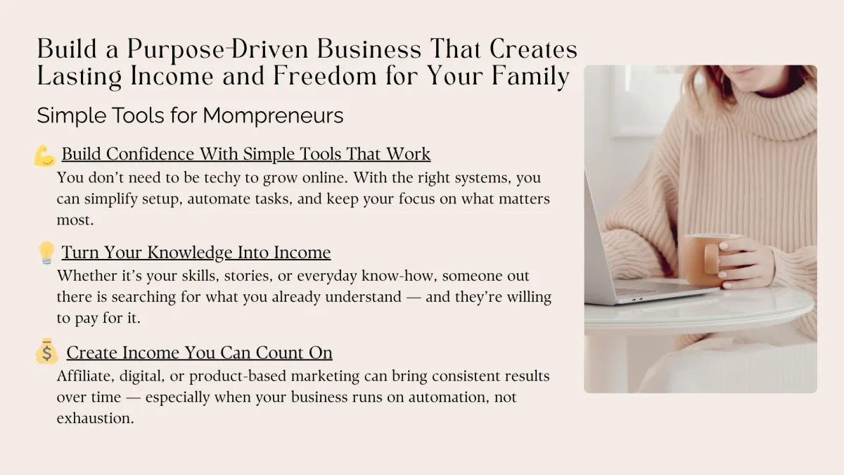 Woman working at a desk representing building a purpose-driven online business with simple systems
