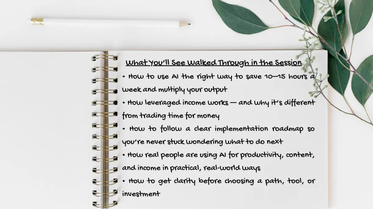 Notebook with handwritten notes outlining what will be covered in the AI walkthrough session