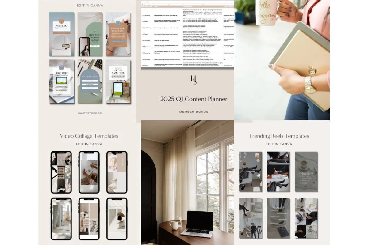 Stock photos and video templates used for social media branding and online business visuals