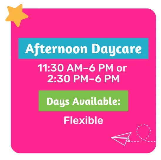 Afternoon daycare schedule option at Keen Learners Montessori Alder Avenue Campus