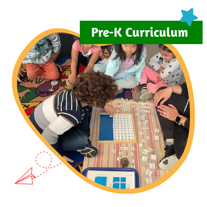 Keen Learners Montessori pre-k children working together on hands-on learning materials