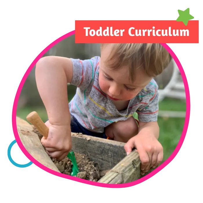 Keen Learners Montessori toddler exploring hands-on outdoor learning at Baine Ave Campus