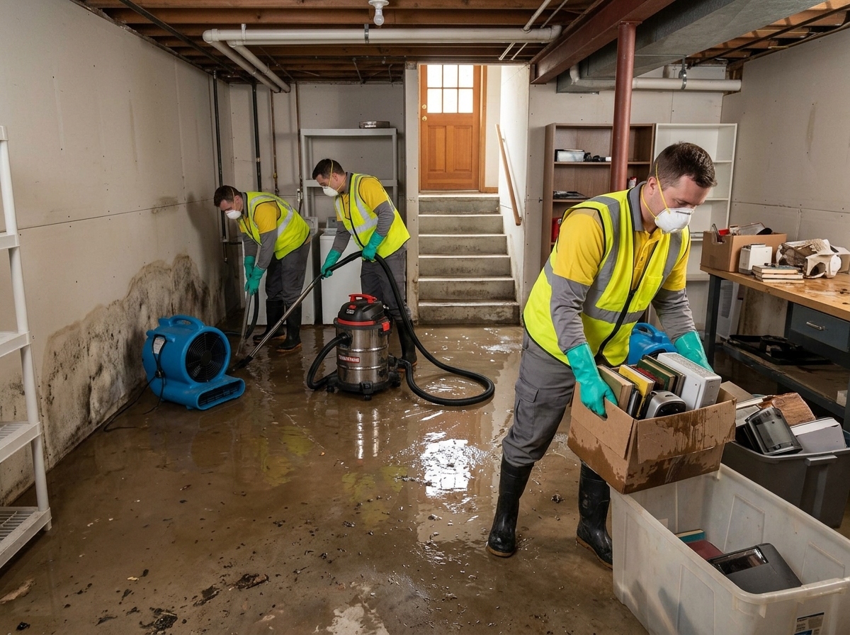 flooded basement cleanup and water damage restoration - clean up after flooded basement
