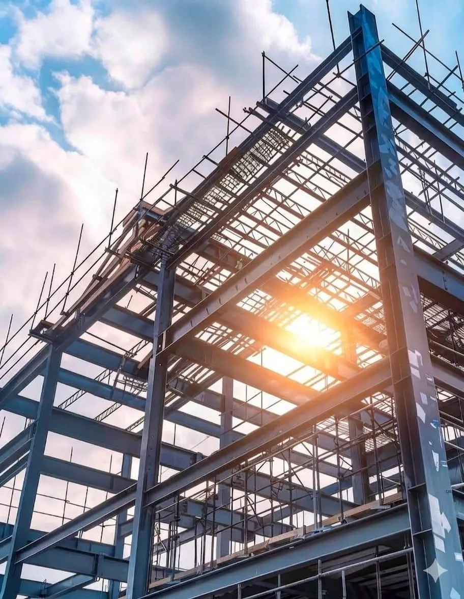 White metal structure with ladders against cloudy sky