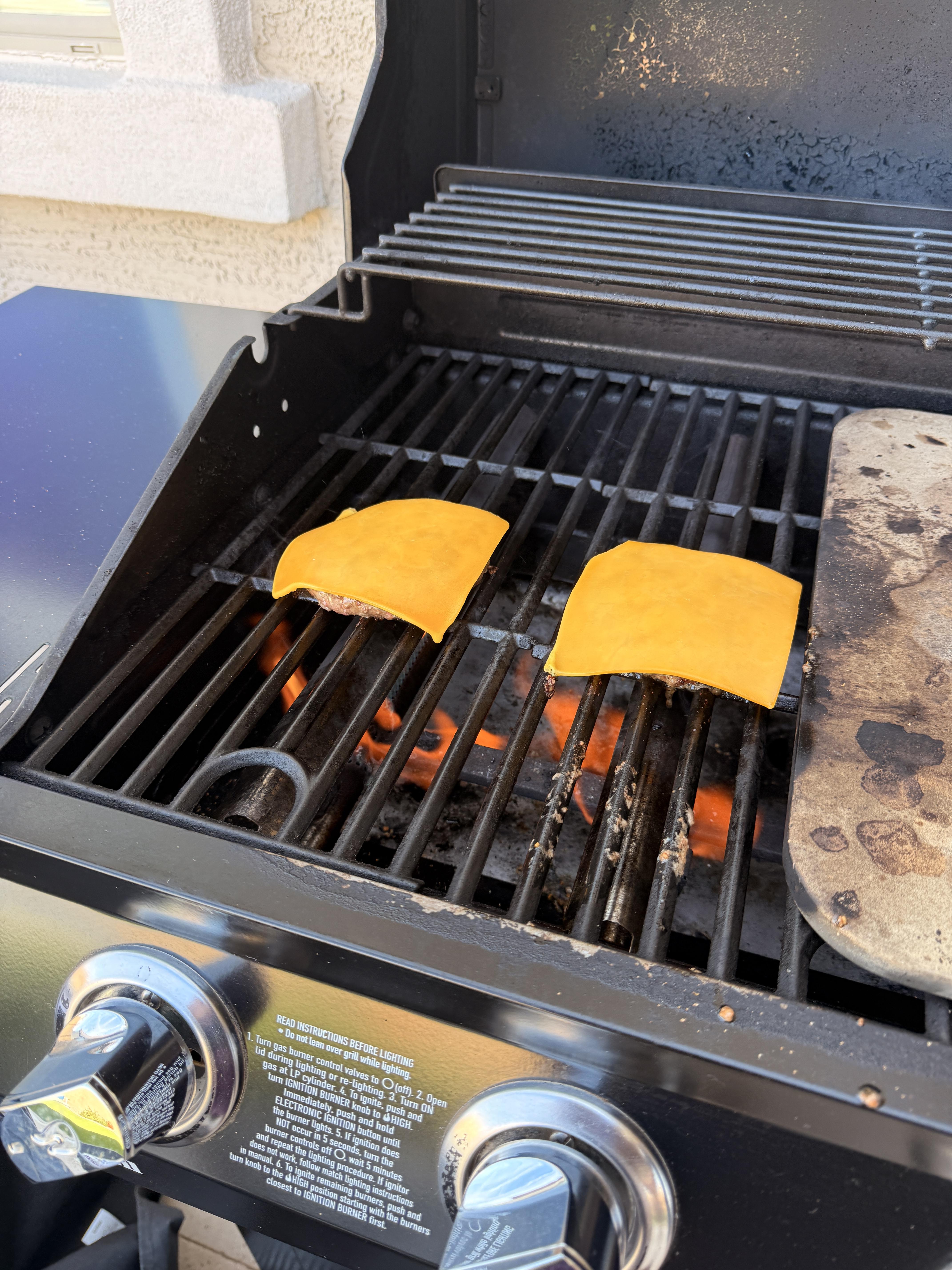 Cheeseburgers on the backyard grill at our Arizona retirement home