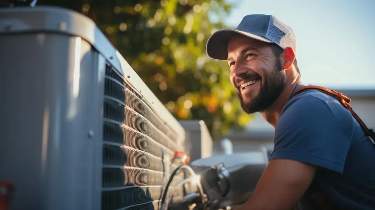 hac technicain repairing outdoor air conditioning unit