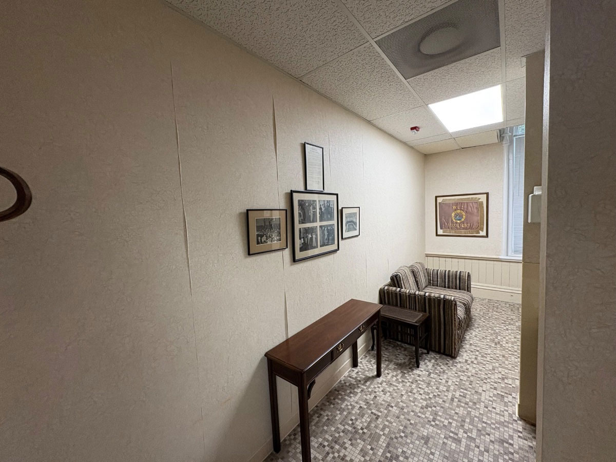 Women’s Restroom Before Wallpaper Removal
