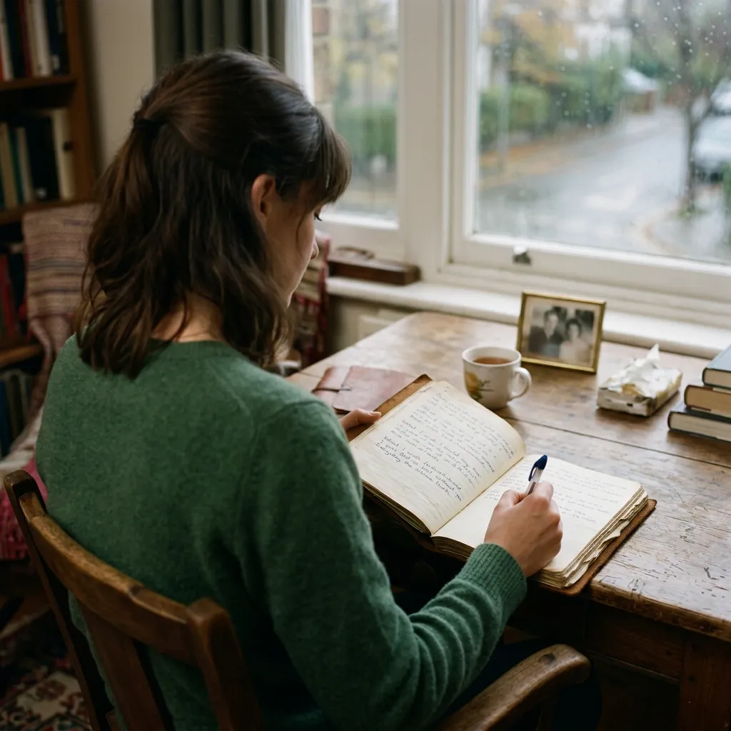 Woman writing in Journal