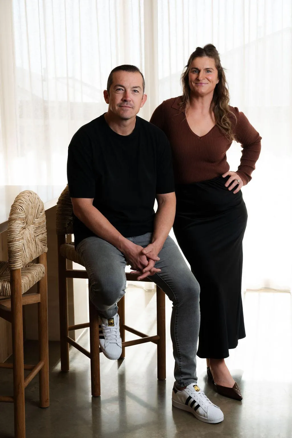 white and brown living room set