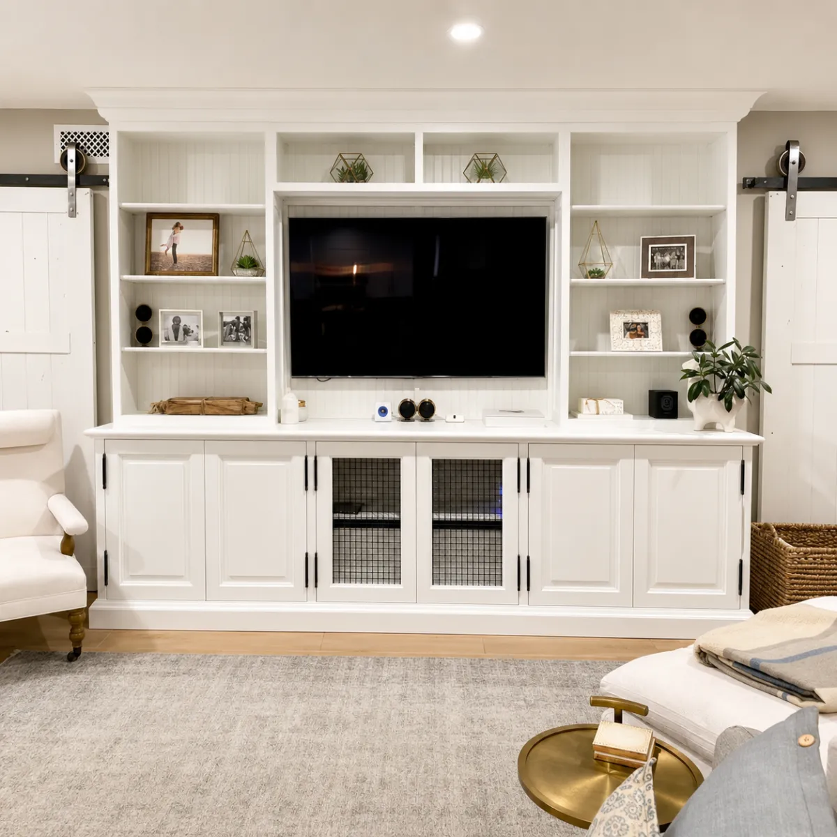 Custom white built-in entertainment center in Ventura County