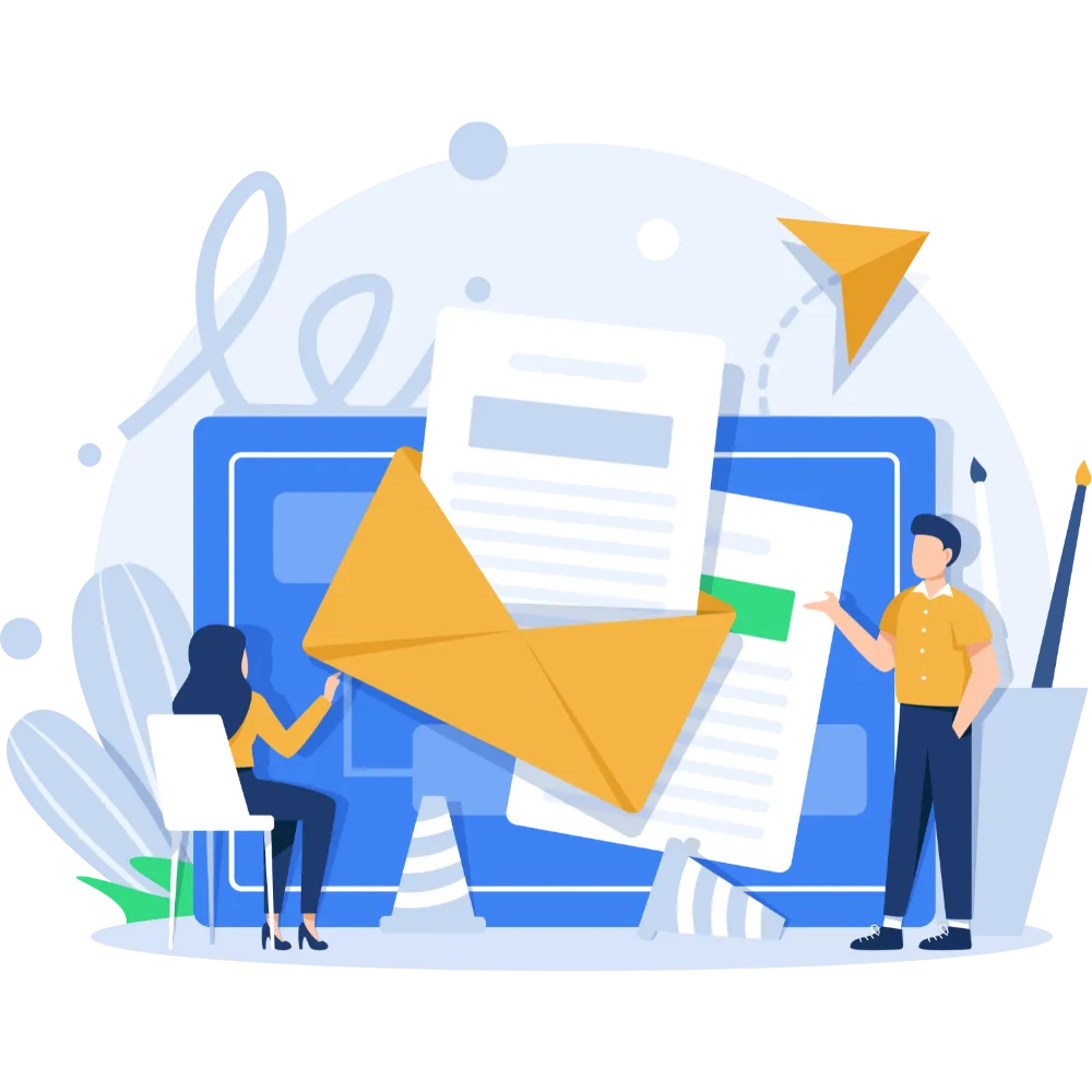 Graphic showcasing SMS / Email chat