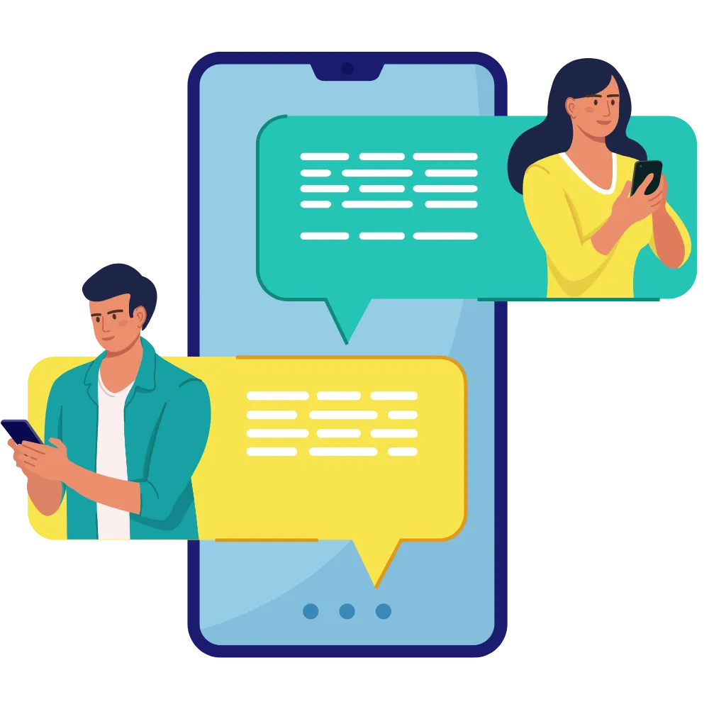 Graphic featuring the WhatsApp chat