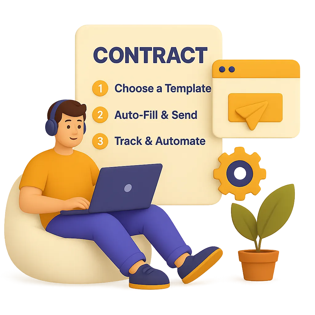 Illustration representing Create & Finalise Contracts in 3 Simple Steps