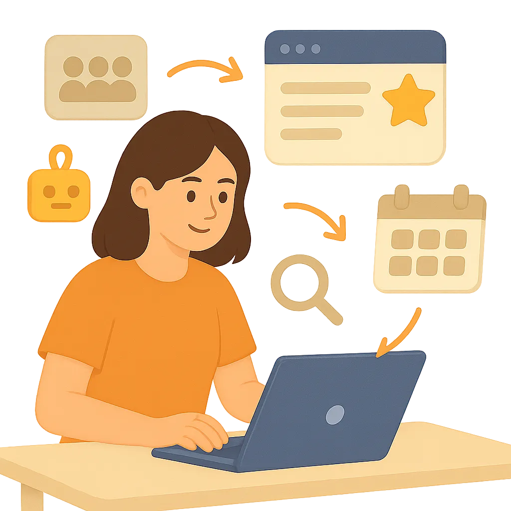 Illustration representing Schedule, Publish & Optimise in 3 Simple Steps