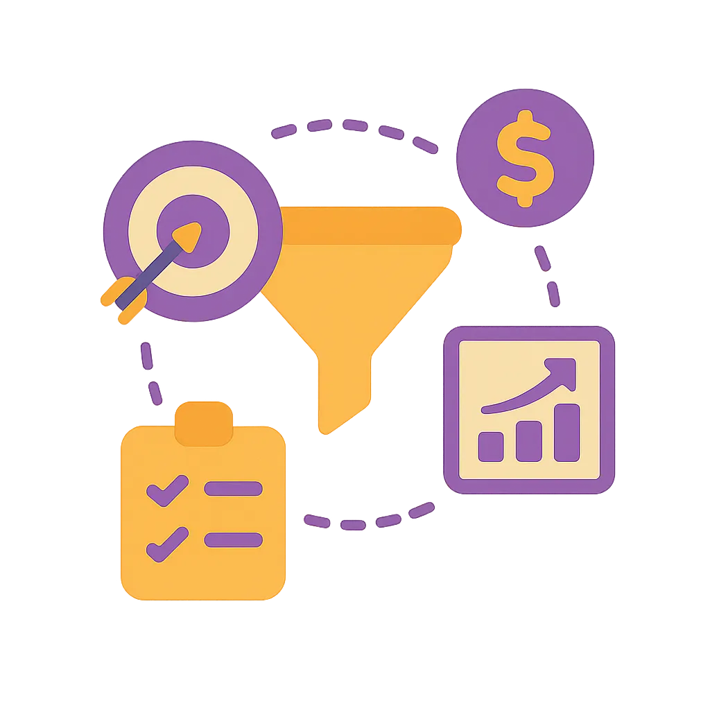 Illustration representing Score, Segment & Sell in 3 Simple Steps