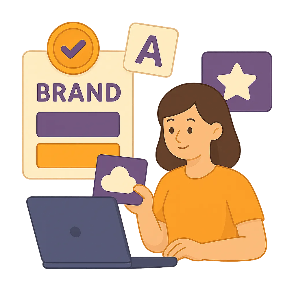 Illustration representing Build, Store & Use Brand Elements in 3 Simple Steps