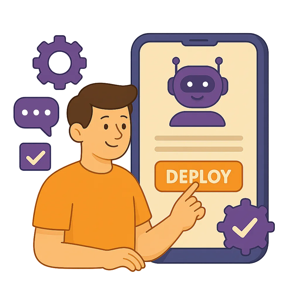 Illustration representing Deploy, Train & Connect in 3 Simple Steps