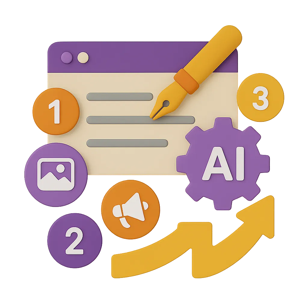 Illustration representing Prompt, Personalise & Publish in 3 Steps