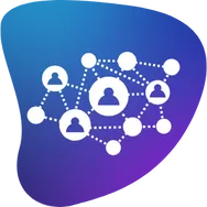 Icon representing affiliate marketing and portal setup services with interconnected nodes