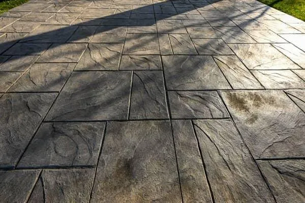 Stamped concrete patio close up pattern install in Mooresville NC