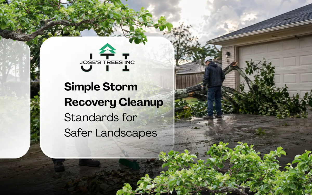 Crew following storm recovery cleanup standards during a tree damage assessment