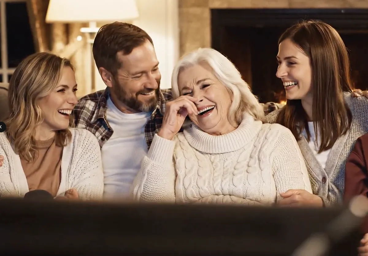 Interior documentary shot of a small study with framed photographs and hands turning a weathered ledger.