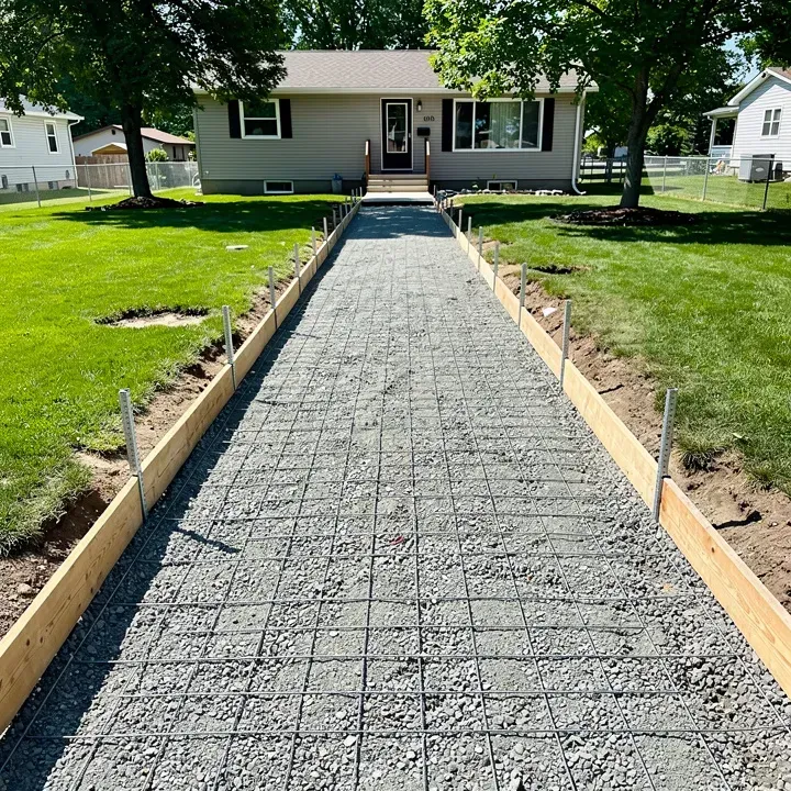 Prepared sidewalk site with forms and base ready for a concrete pour in Baxter, Minnesota