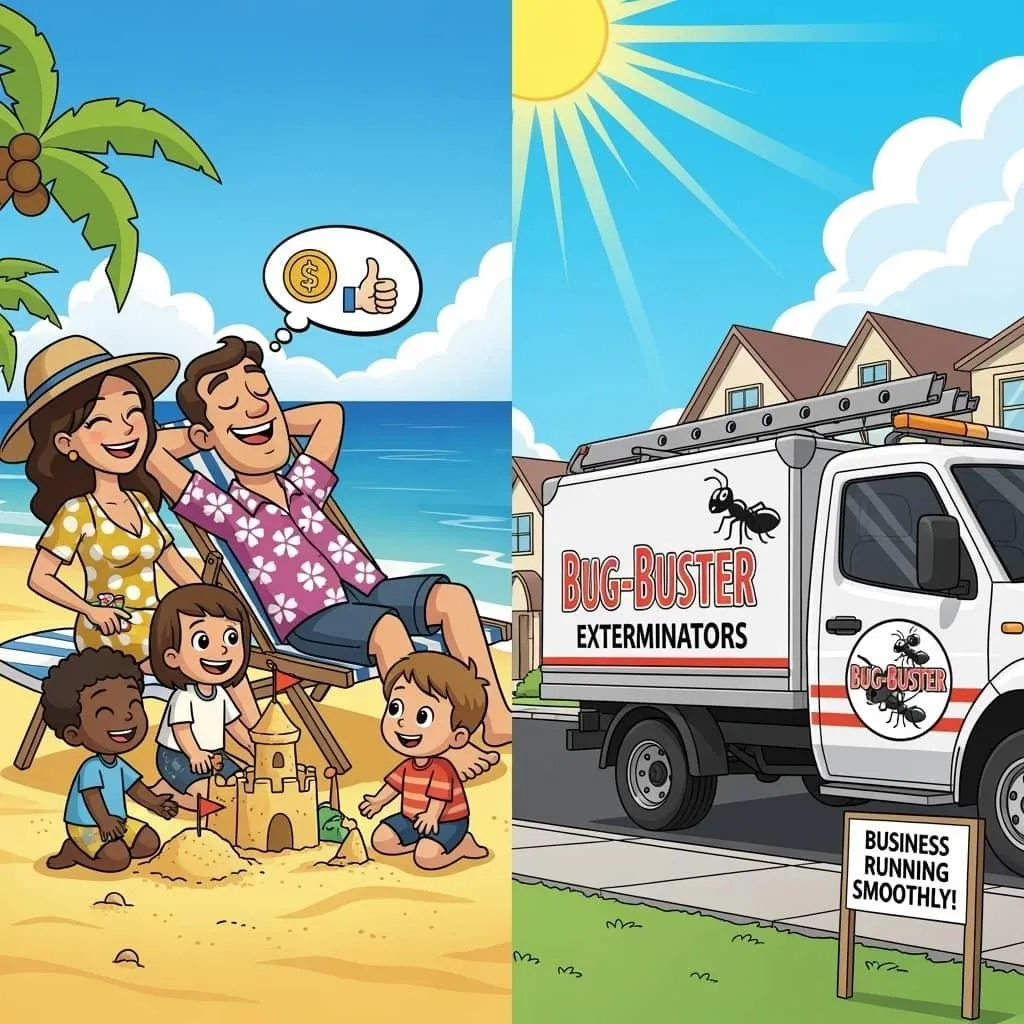  Family on vacation / CEO at ease / pest control truck with confidence.