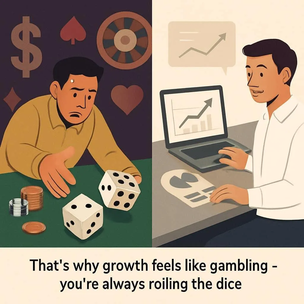 Casino/gambling metaphor vs clean dashboard.